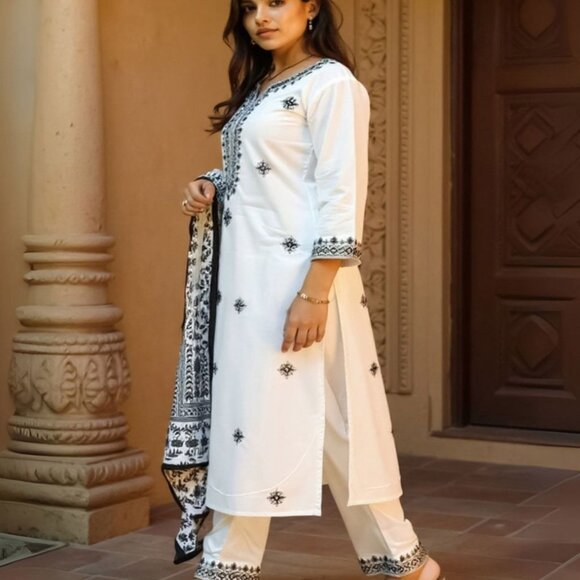 Shivansh Creations White Embroidered Kurta Set with Trousers & Dupatta – S–2XL - Picture 7 of 7